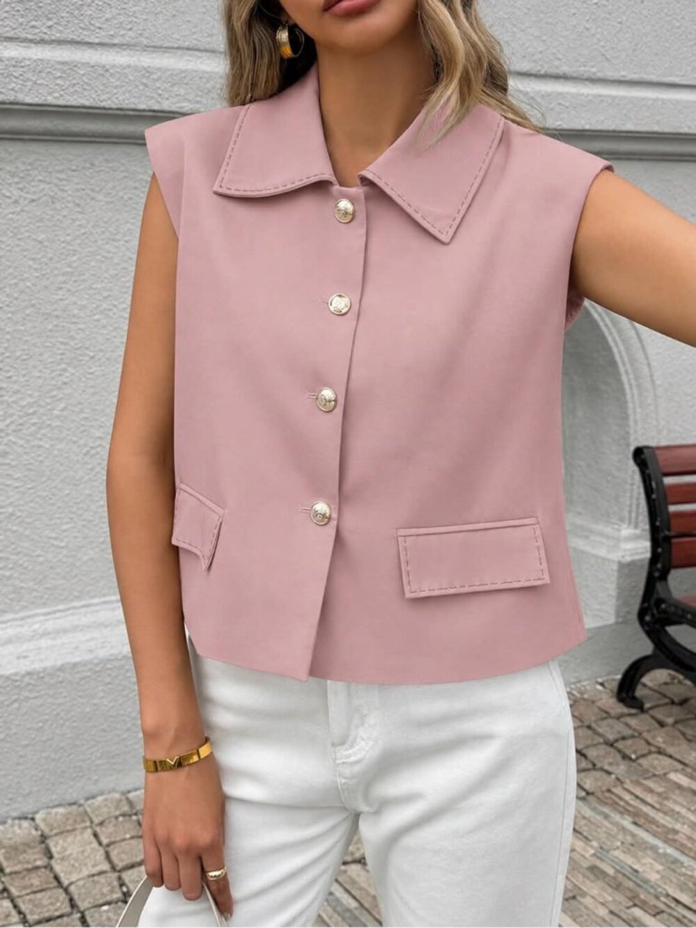 Tankaneo Womens LARGE Dusty Pink Cropped Suit Vest Top